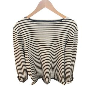 Garnet Hill Long Sleeve Tee Stripe Navy and Off White Medium
